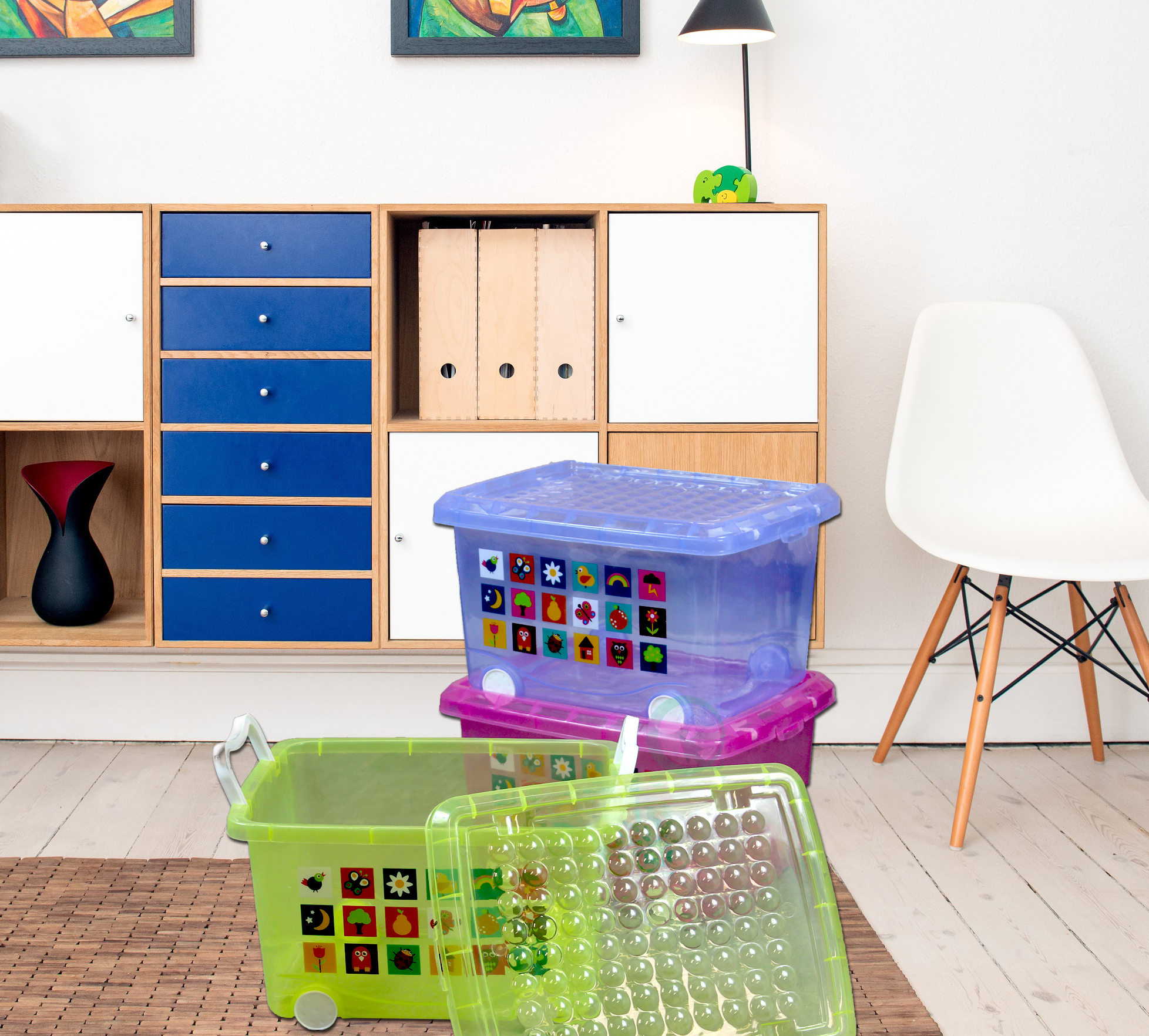 basicwise stackable toy storage box with wheels