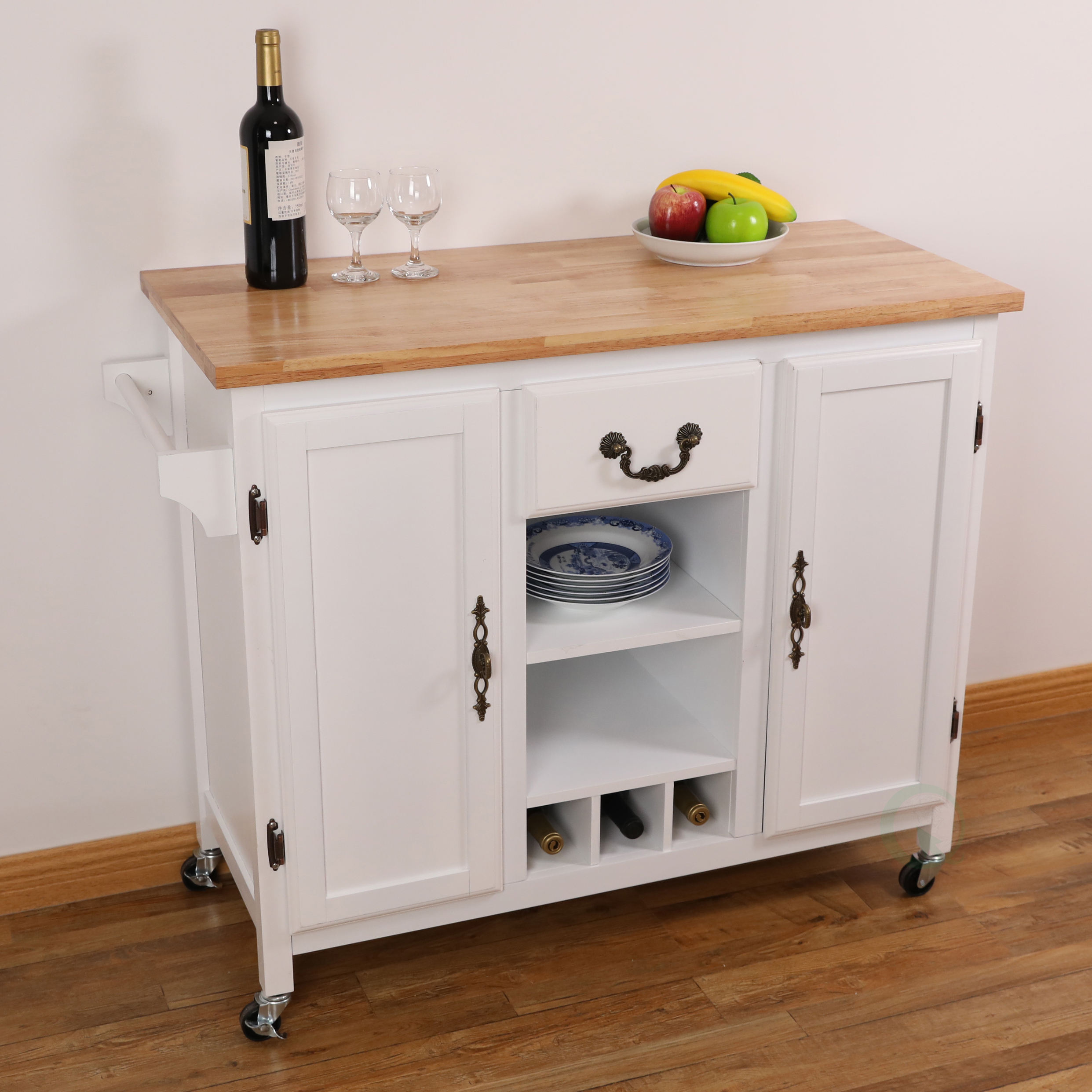 New Large Wooden Kitchen Island Trolley With Heavy Duty Rolling Casters Ebay