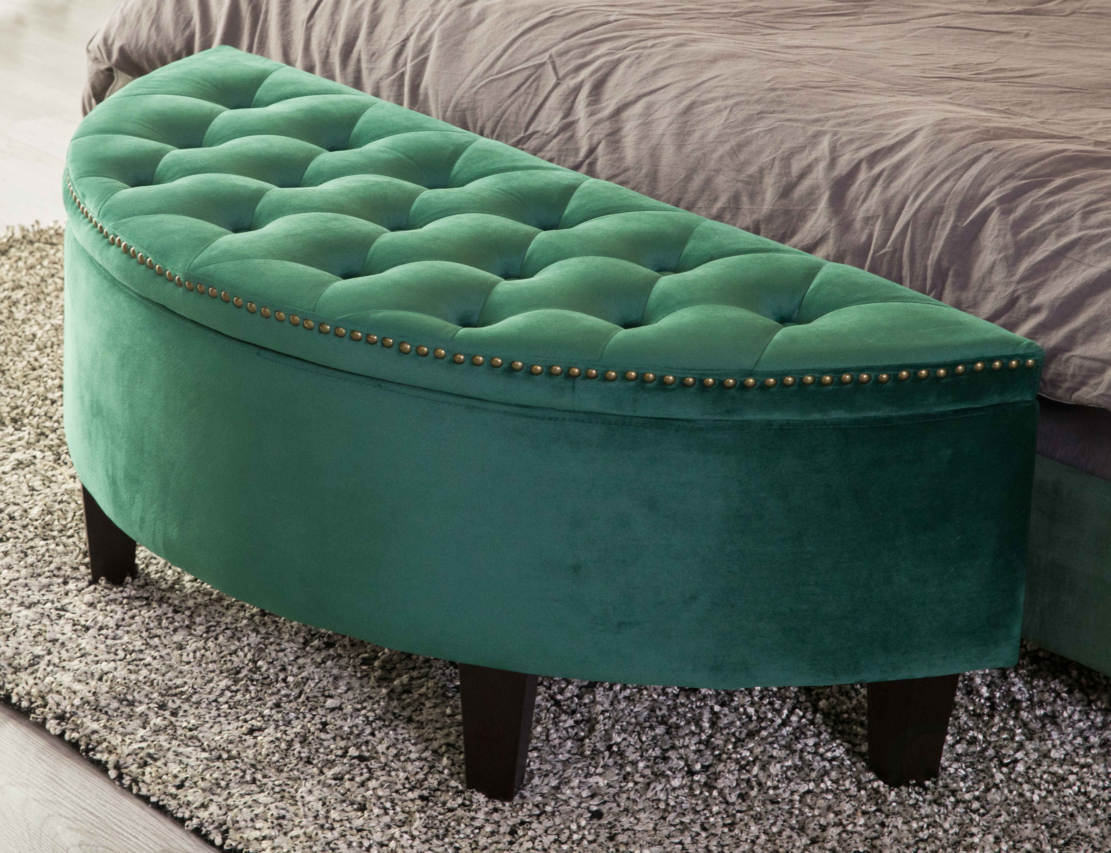 New Bold Tones Half Moon Modern Velvet Tufted Storage Ottoman Bench