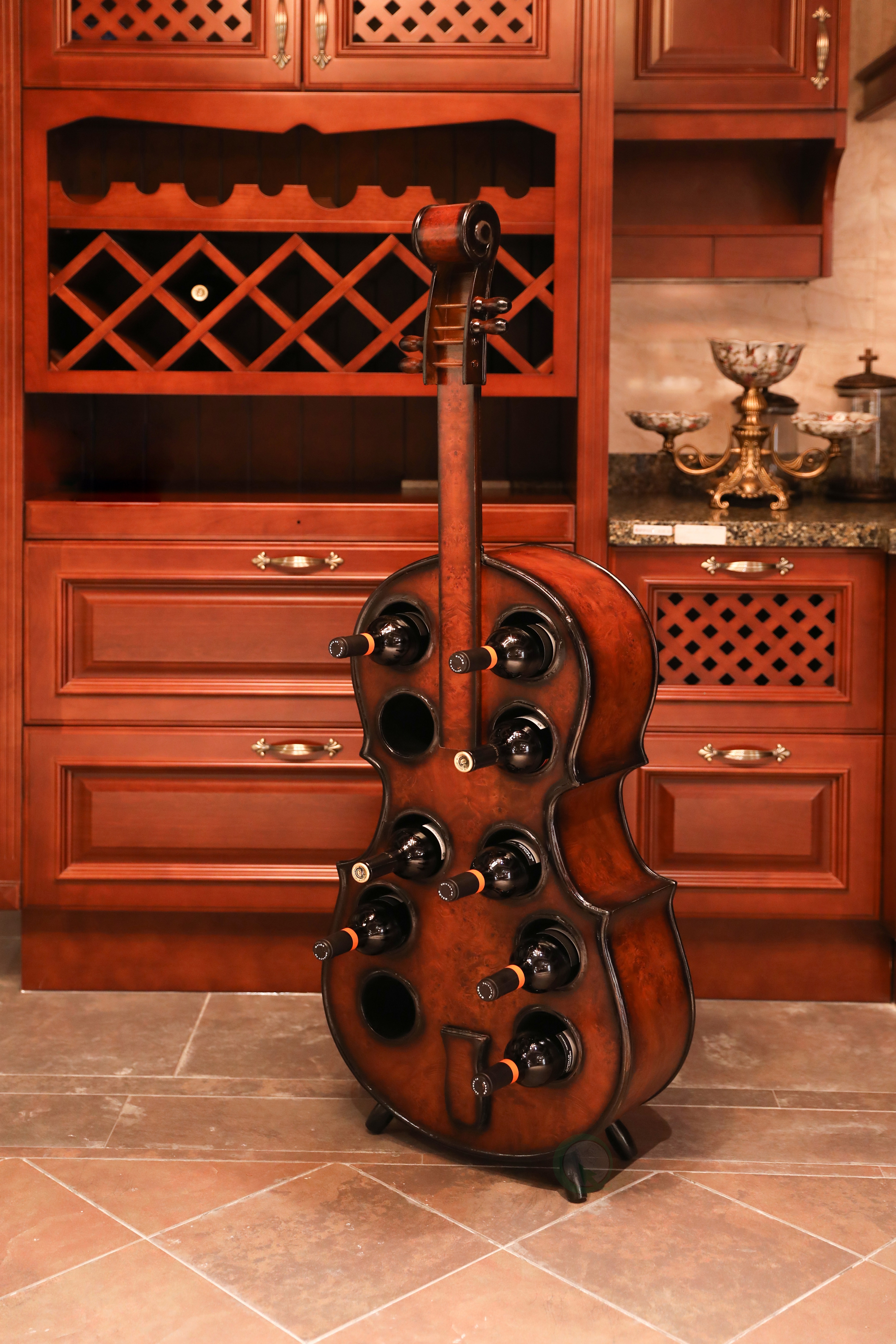 New Decorative 10 Bottle Wooden Cello Shaped Wine Rack 53