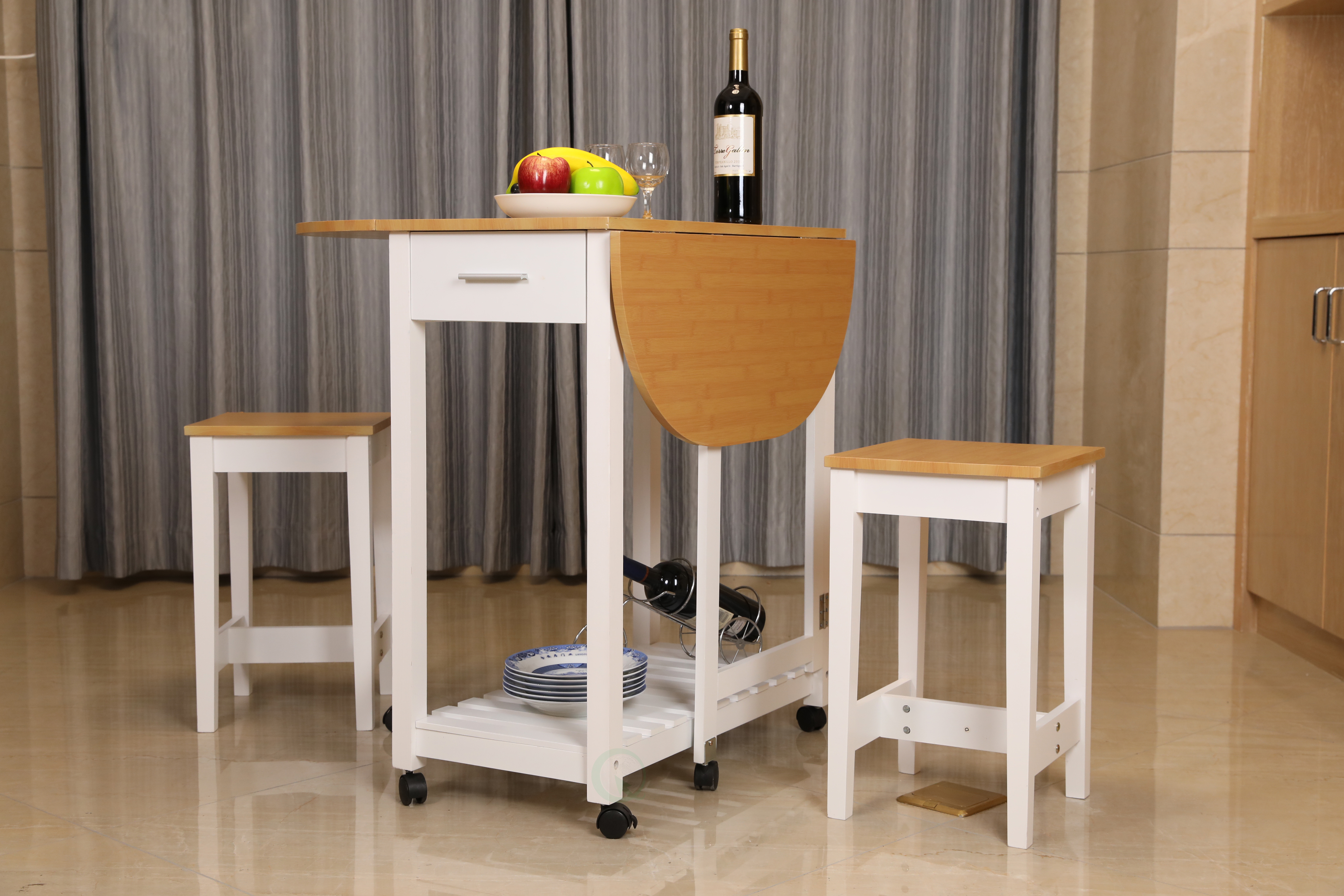 New 3 Piece Kitchen Island Breakfast Bar Set with casters 