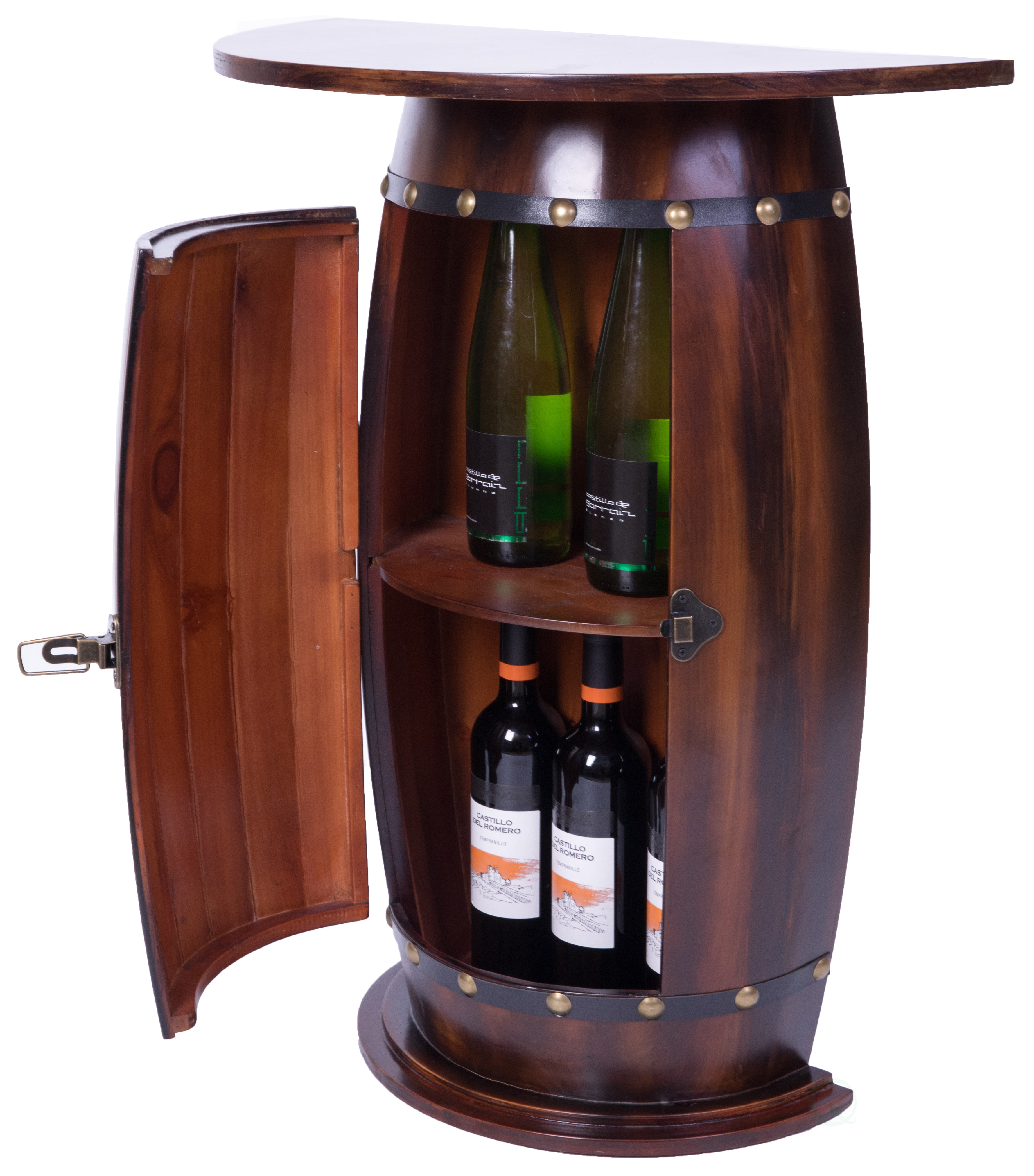 New Vintiquewise Rustic Lockable Barrel Shaped Wine Bar Cabinet Wooden