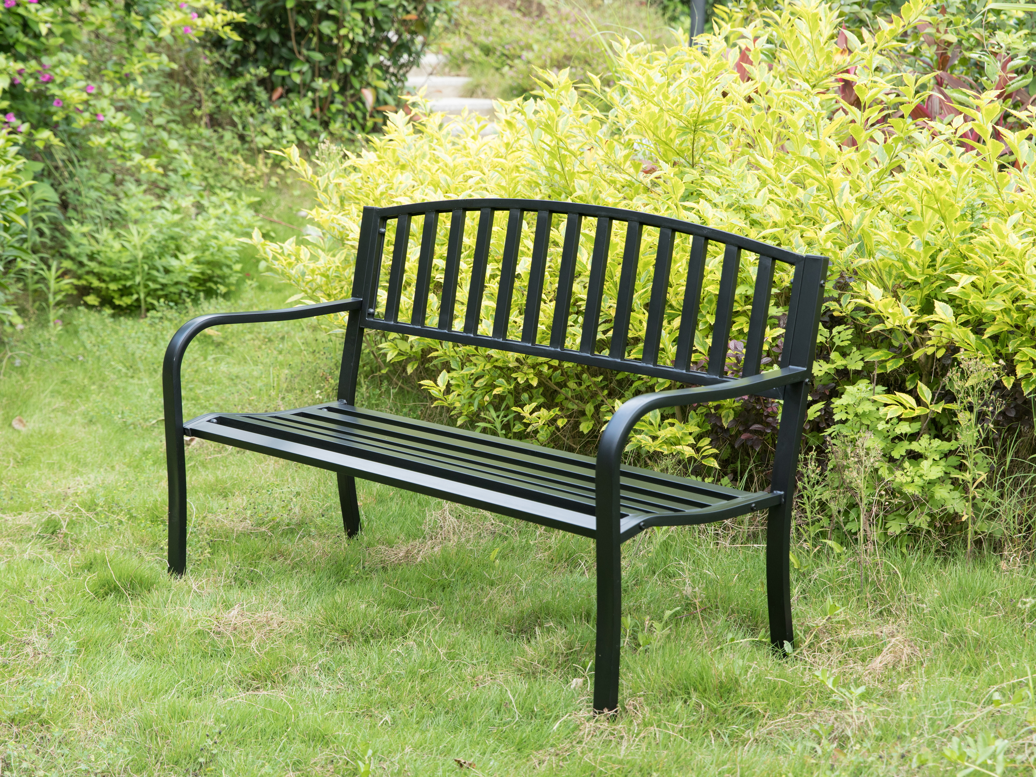 SteeNew Garden Park Bench Cast Iron Frame Patio Lawn Yard Decor, Black