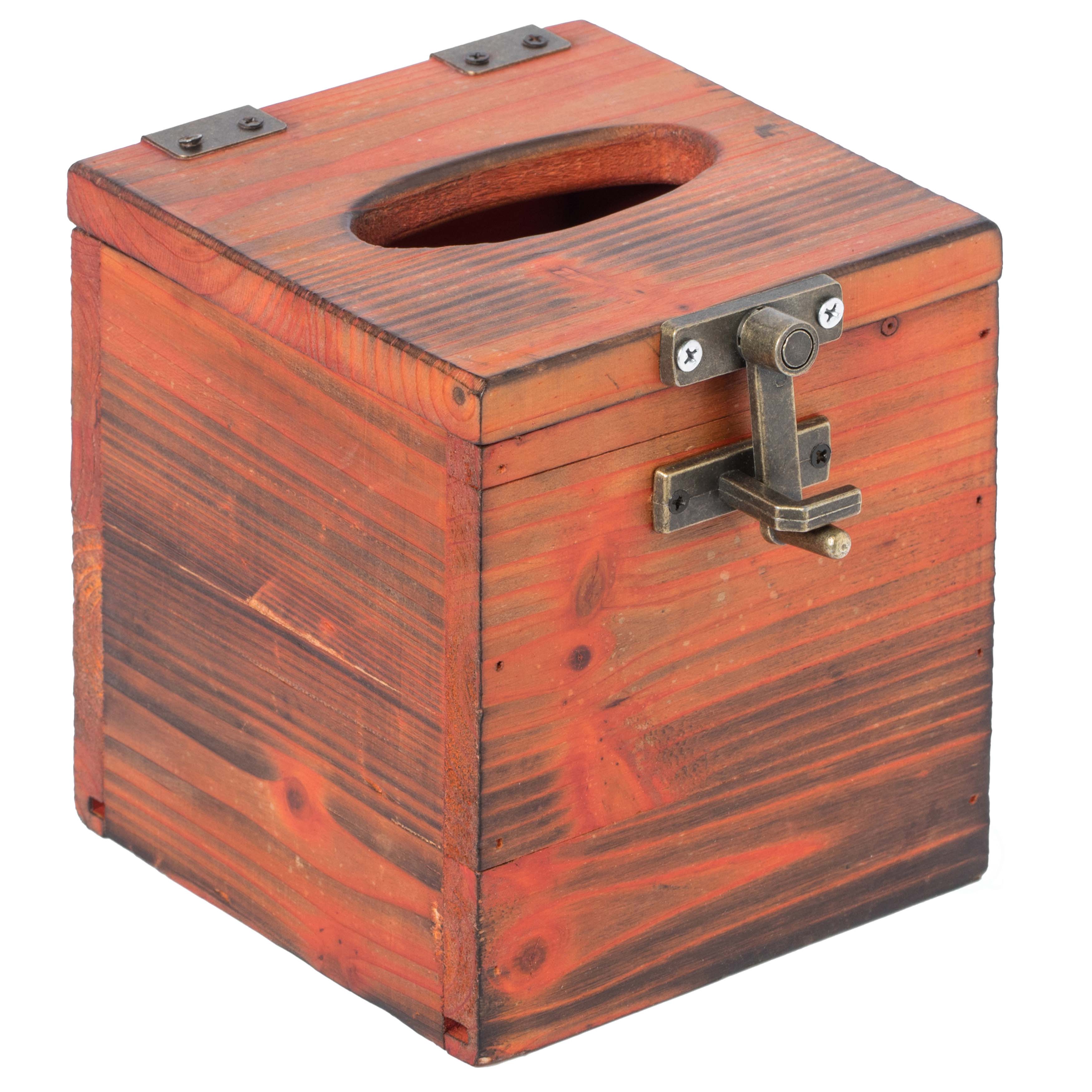 New Vintiquewise Square Wooden Rustic Lockable Tissue Box 