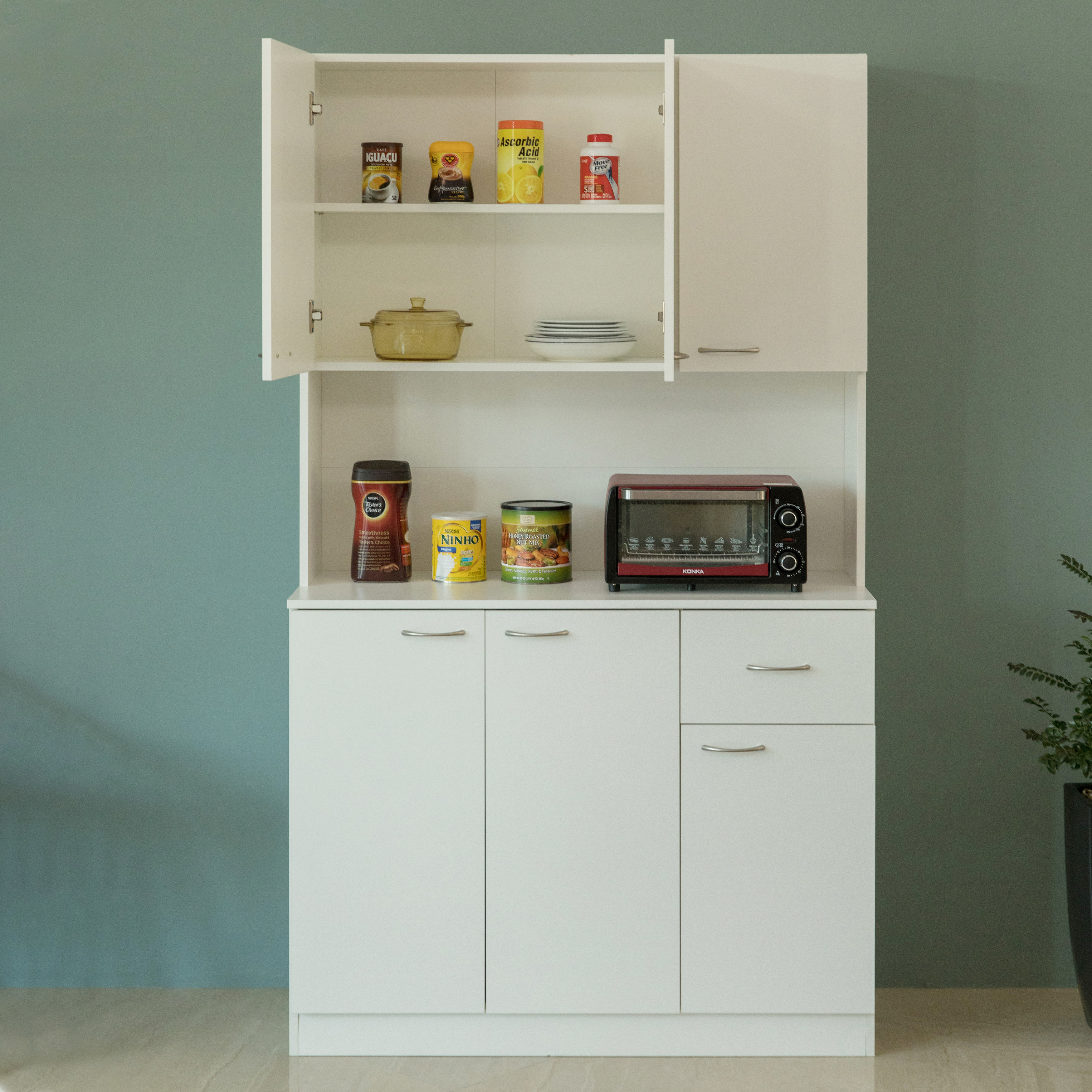 Basicwise kitchen pantry storage cabinet with doors and deals shelves